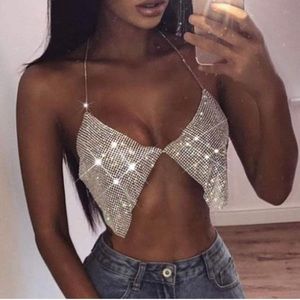 New Rave Chain Bra Sparkly Crop Bra Top Punk Mermaid Rave Wear
